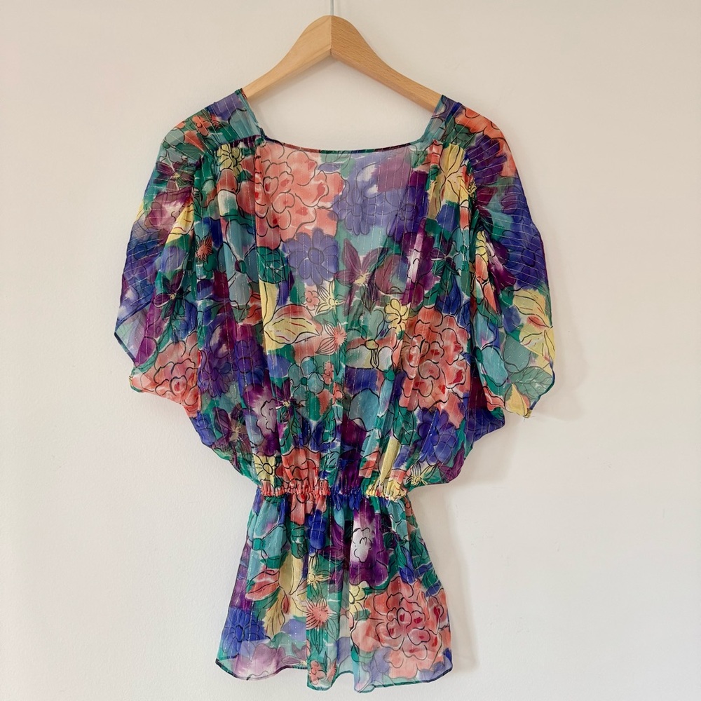 Anthropologie What Goes Around Comes Around 100% Silk Sheer Floral Blouse Size S - Picture 7 of 12